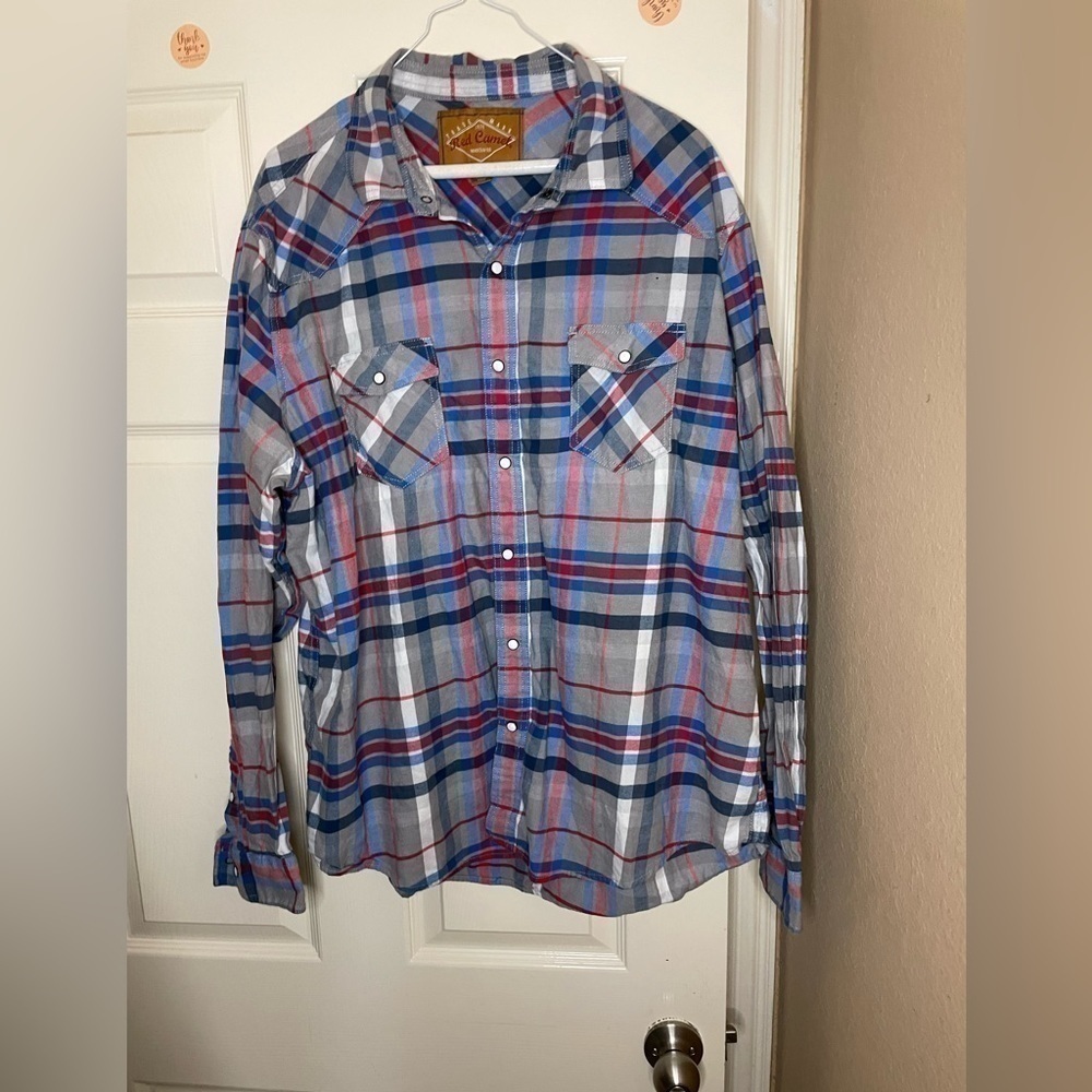 Red Camel Flannel Shirt Lt gray/Blue/Red Plaid Cotton Men's XXL‌‌‌‌‌‌‌‌